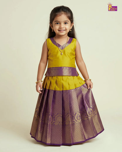 Kids Lemon Green Traditional Pattupavadai PPP1932