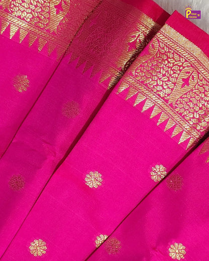 Girls Rani Pink & Gold Traditional Pattu Pavadai Set for Diwali  PPP2177