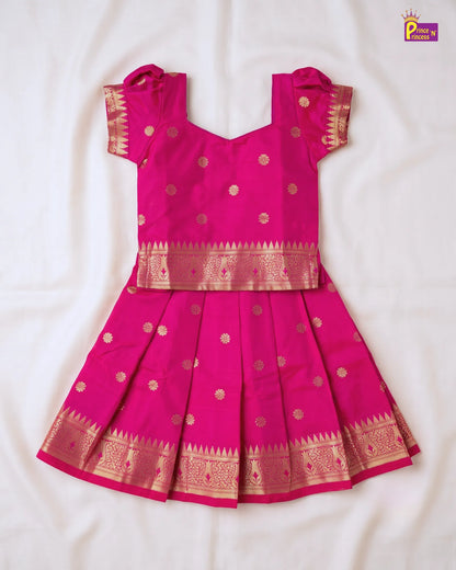 Girls Rani Pink & Gold Traditional Pattu Pavadai Set for Diwali  PPP2177