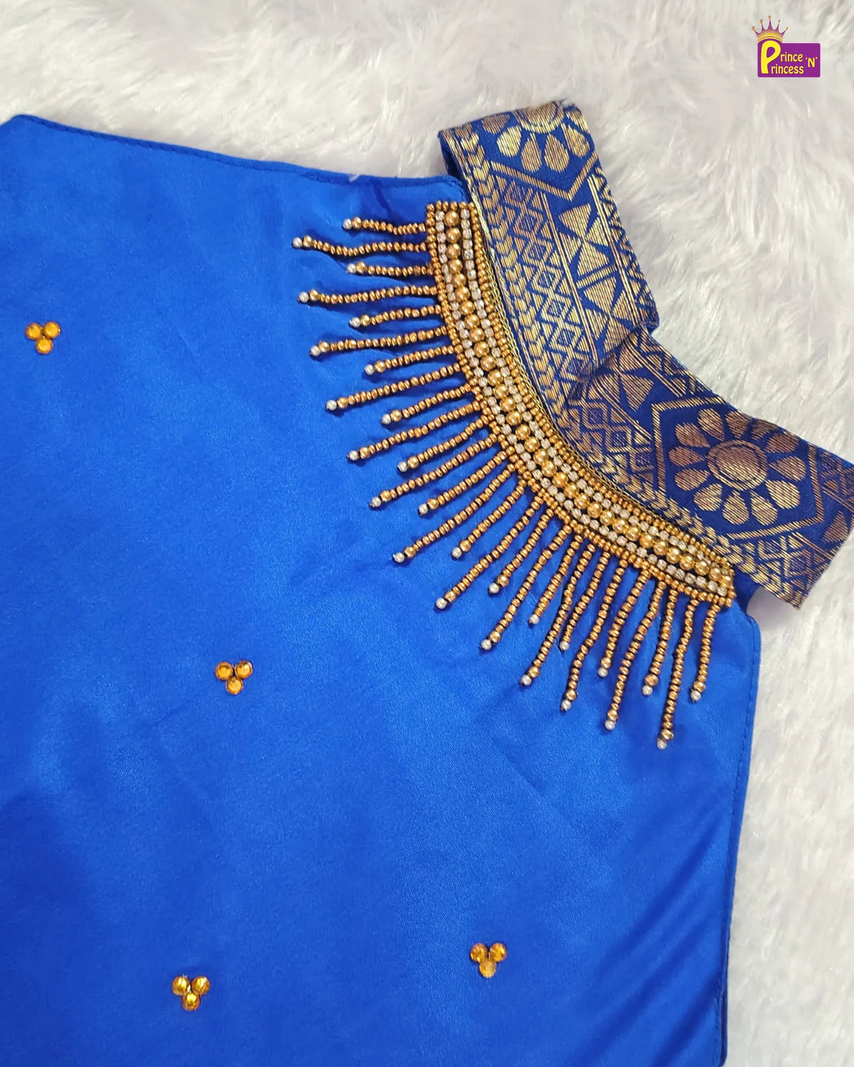 Girls Royal Blue & Blush Gold Zari Pattu Pavadai Set PPP2171