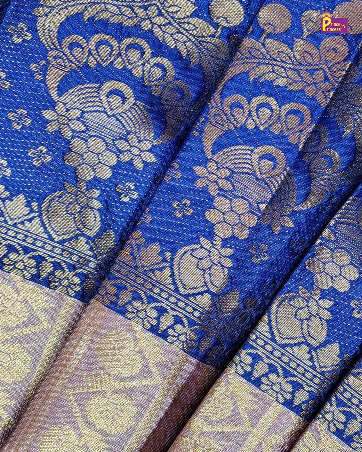 Girls Royal Blue & Blush Gold Zari Pattu Pavadai Set PPP2171