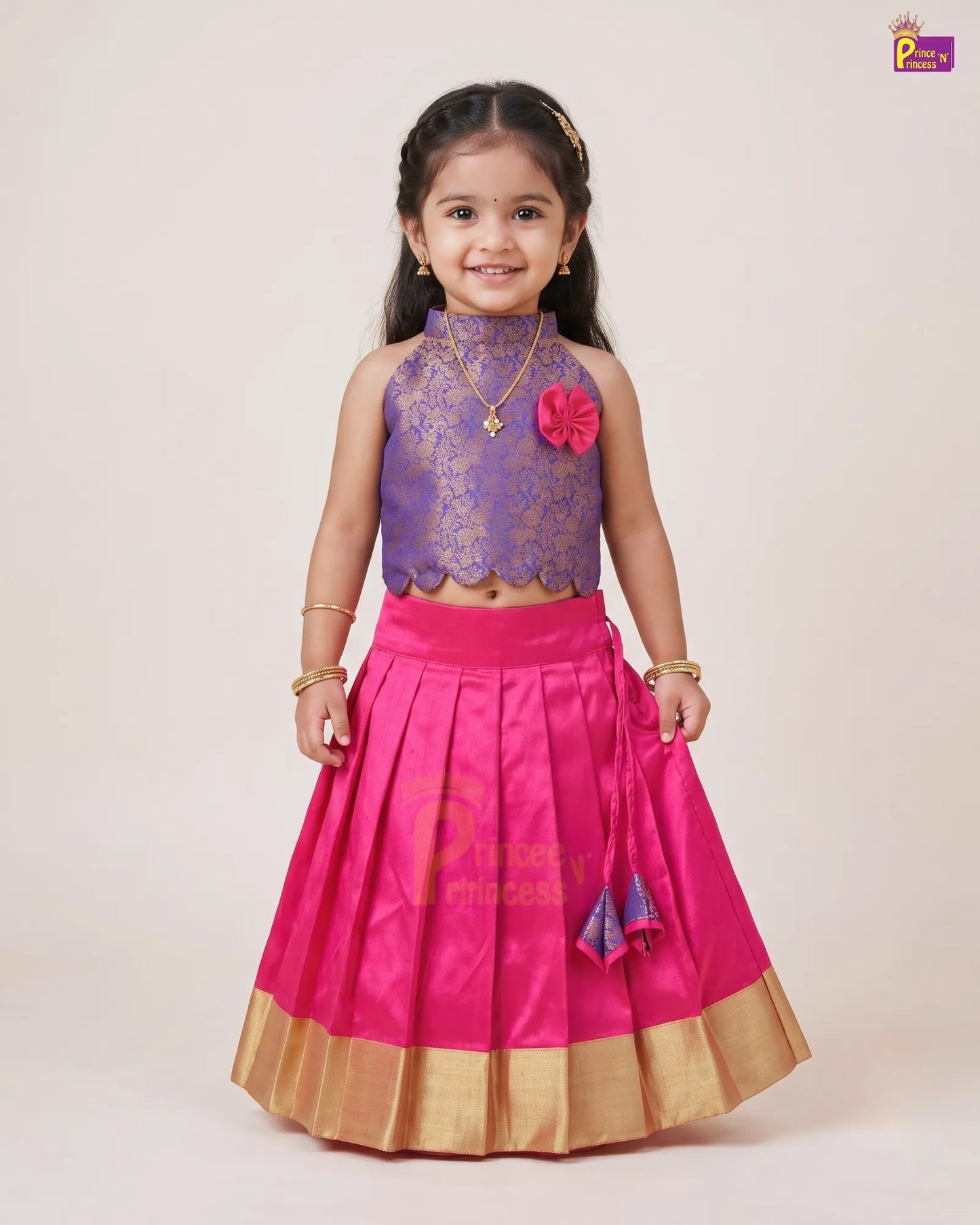 Girls Royal Blue & Pink Pattu Pavadai | Traditional Festive Wear PPP2109