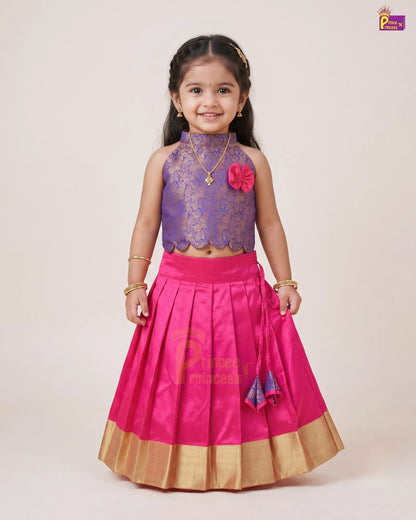 Girls Royal Blue & Pink Pattu Pavadai | Traditional Festive Wear PPP2109