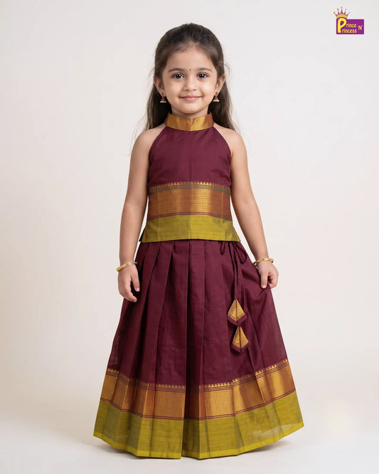 Girls Chettinad Cotton Halter Neck Pavadai Set – Diwali Festive Wear PPP2178