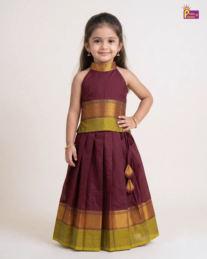Girls Chettinad Cotton Halter Neck Pavadai Set – Diwali Festive Wear PPP2178