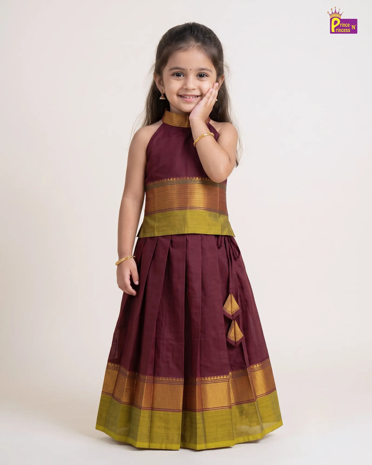 Girls Chettinad Cotton Halter Neck Pavadai Set – Diwali Festive Wear PPP2178