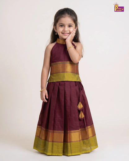 Girls Chettinad Cotton Halter Neck Pavadai Set – Diwali Festive Wear PPP2178