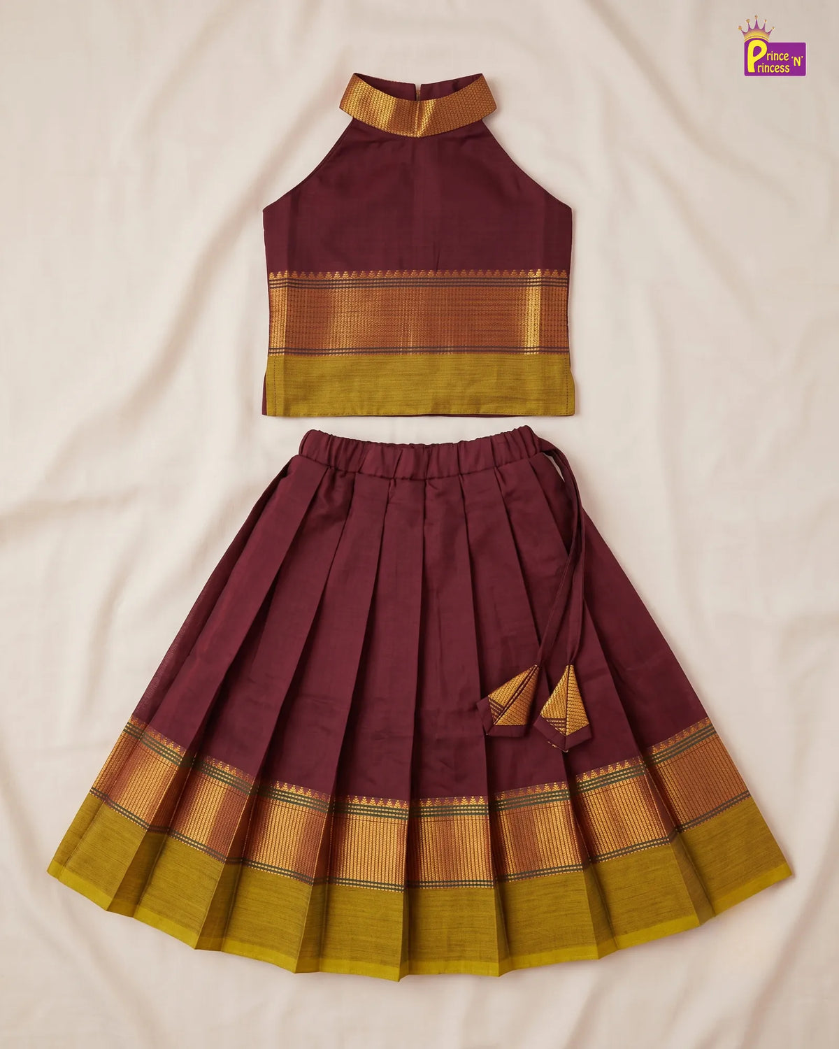 Girls Chettinad Cotton Halter Neck Pavadai Set – Diwali Festive Wear PPP2178