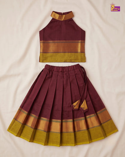 Girls Chettinad Cotton Halter Neck Pavadai Set – Diwali Festive Wear PPP2178