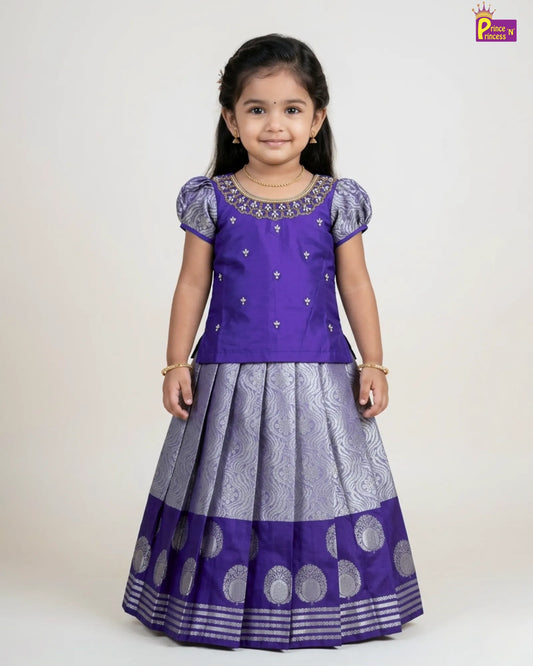 Kids Violet Traditional Aari Pattupavadai PPP1950