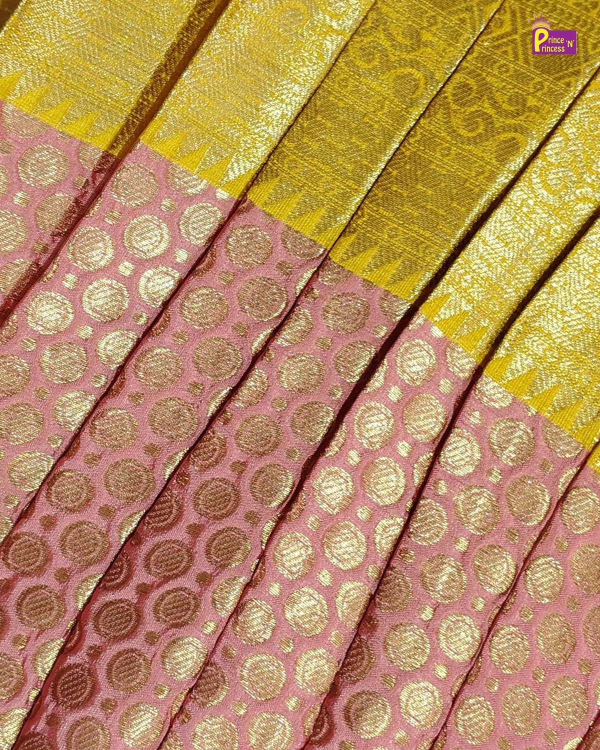 Girls Yellow & Pink Butterfly Pattu Pavadai Set for Diwali PPP2181