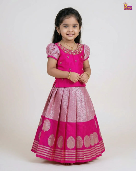Kids Pink Traditional Aari Pattupavadai PPP1946