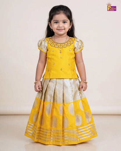 Kids Yellow Traditional Aari Pattupavadai PPP1949