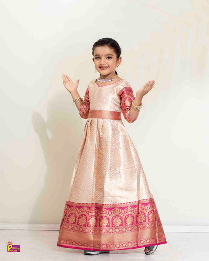 Traditional Magenta Long gown with hip belt PG453
