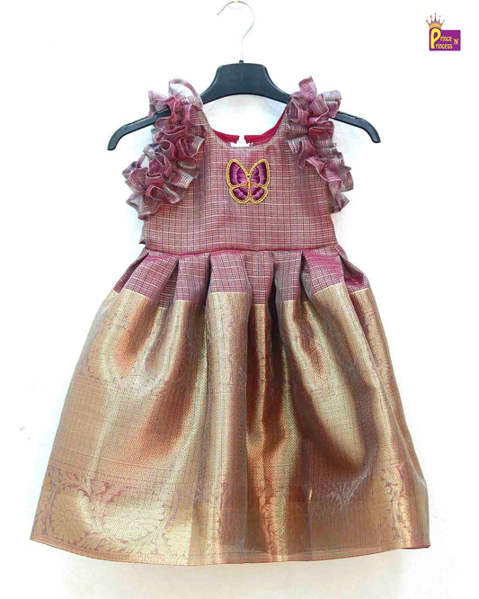 Kids Traditional Golden Jari With Purple Long Gown PG476