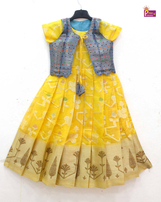 Kids Traditional Yellow with Blue Coat Gown PG500