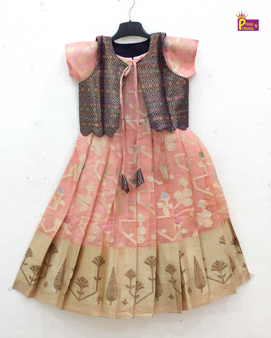 Kids Traditional Peach with Blue Coat Gown PG503