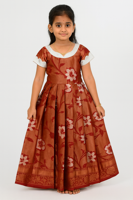 Kids Traditional Maroon Floral Gown PG512