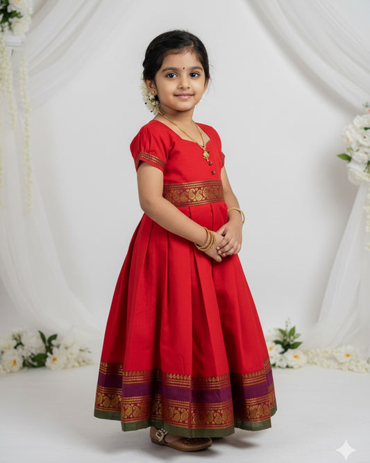 Kids Red Chettinad Cotton Gown PG618