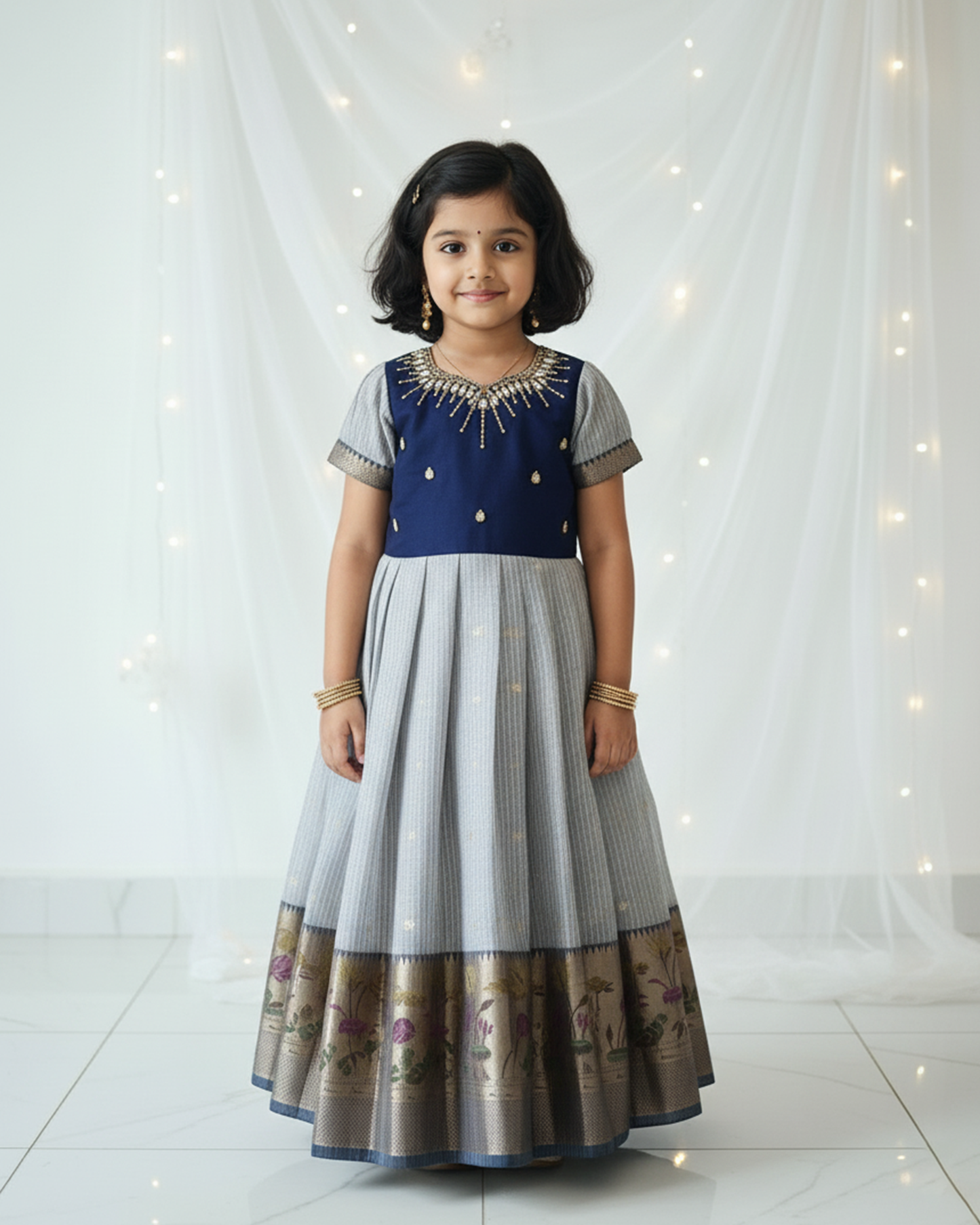 Kids Navy Tisue AARI Ethnic Party Gown PG622