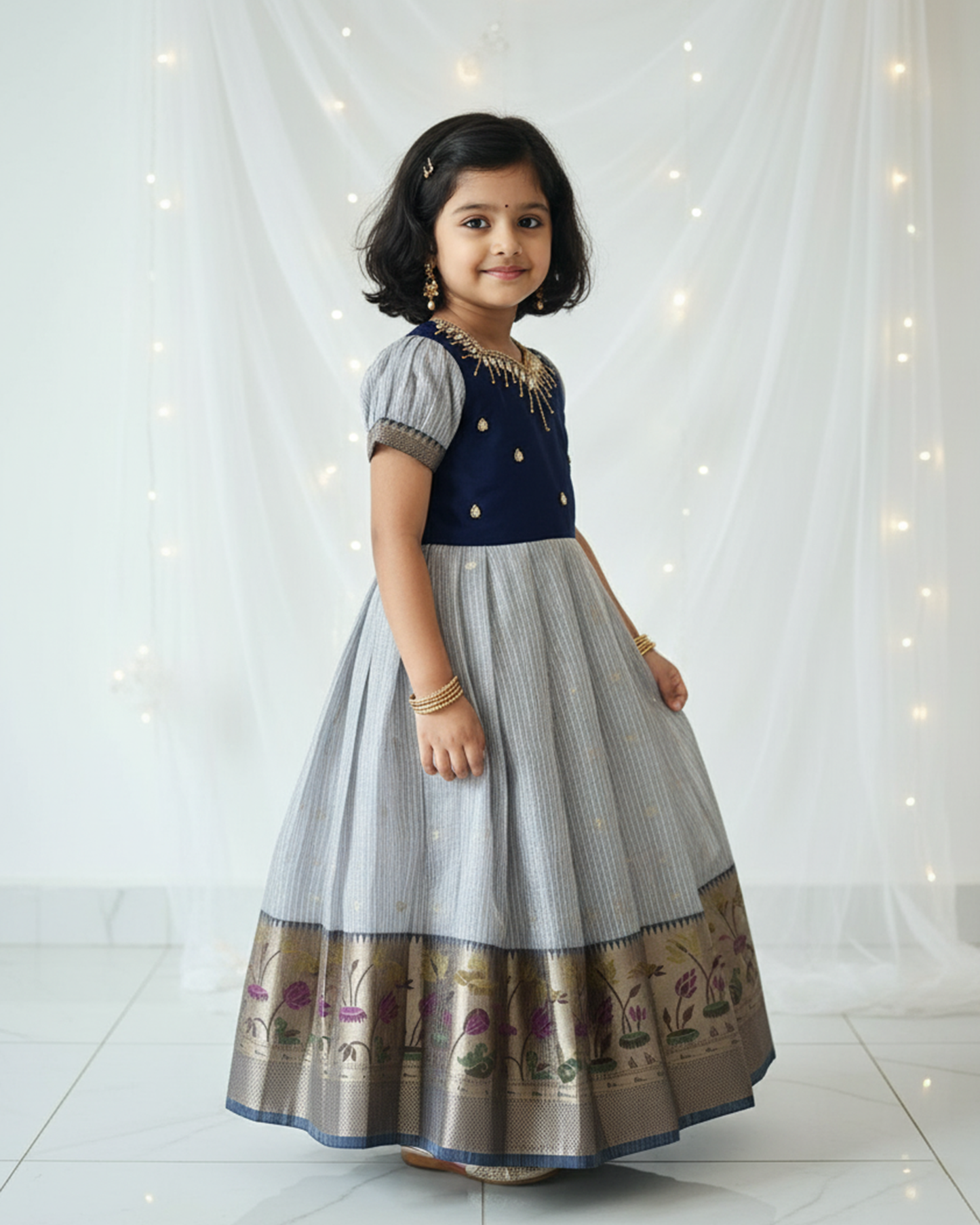 Kids Navy Tisue AARI Ethnic Party Gown PG622