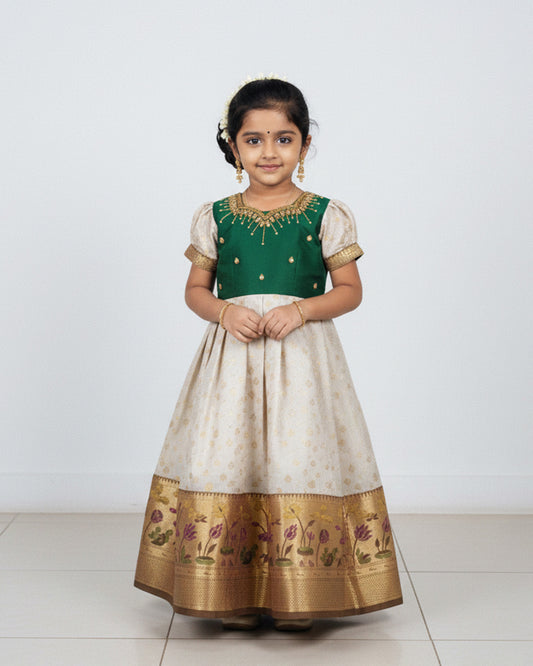 Kids Green Tisue AARI Ethnic Party Gown PG623