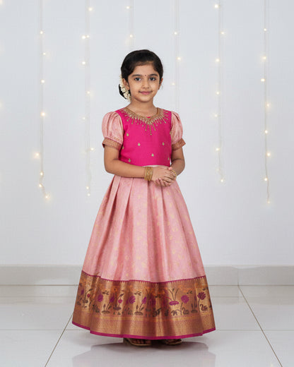 Kids Pink Tisue AARI Ethnic Party Gown PG625