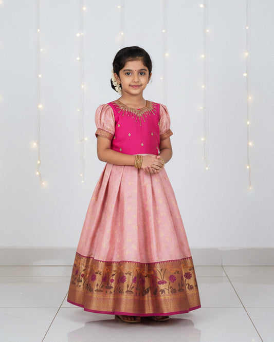 Kids Pink Tisue AARI Ethnic Party Gown PG625