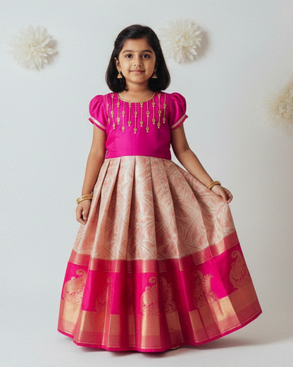 Kids Rani Pink AARI Ethnic Party Gown PG627