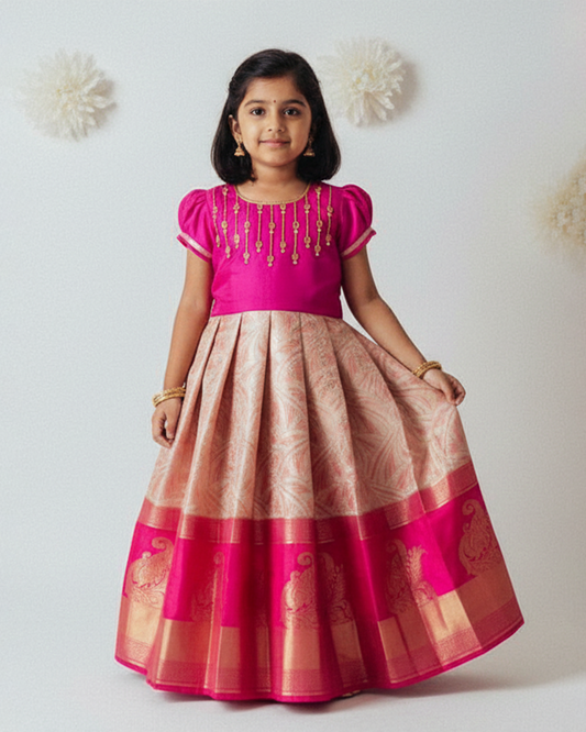 Kids Rani Pink AARI Ethnic Party Gown PG627