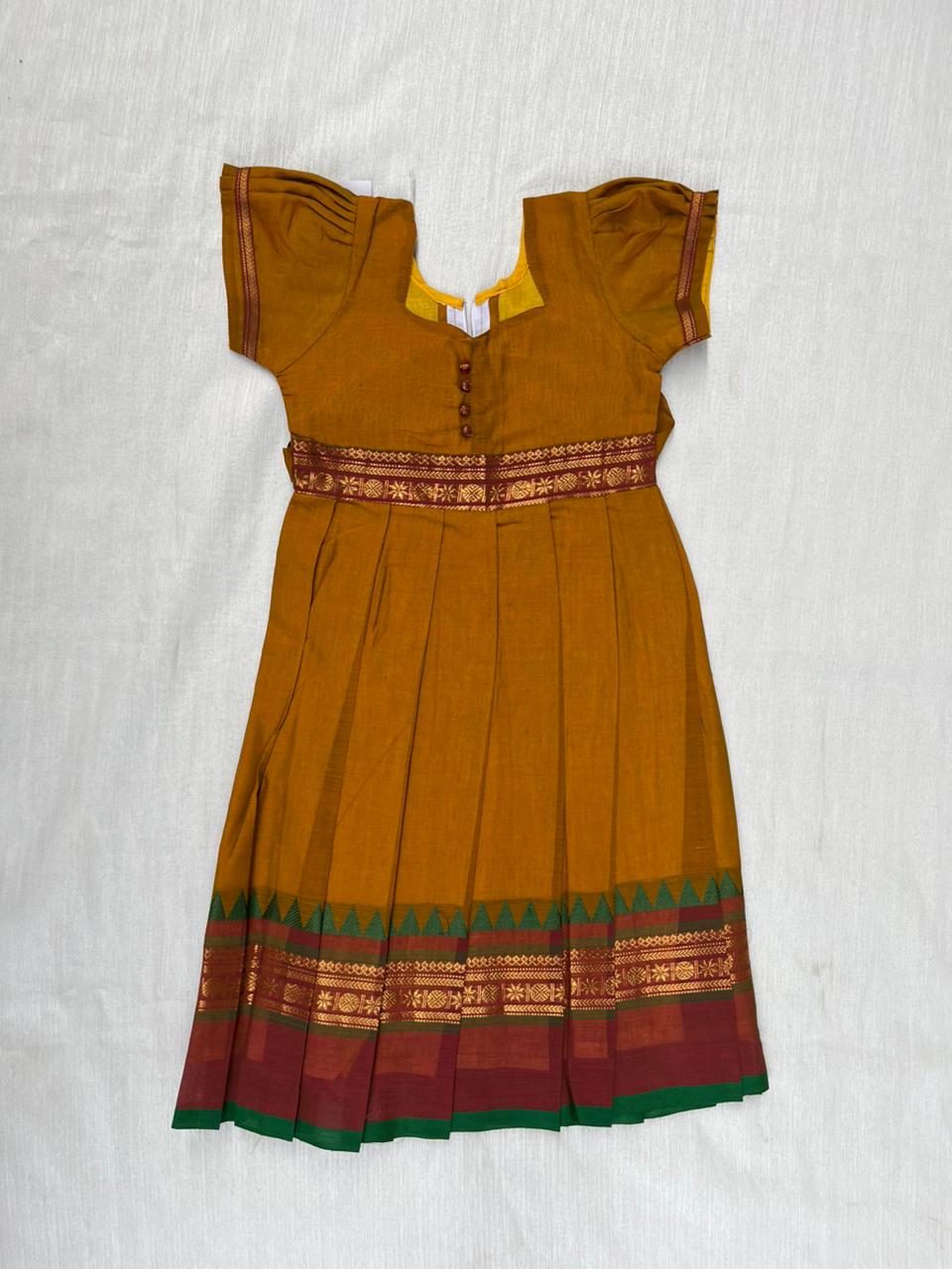 Kids Mustard Chettinad Cotton Gown PG639
