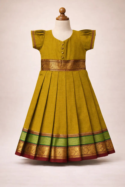 Kids Mustard Chettinad Cotton Gown PG658