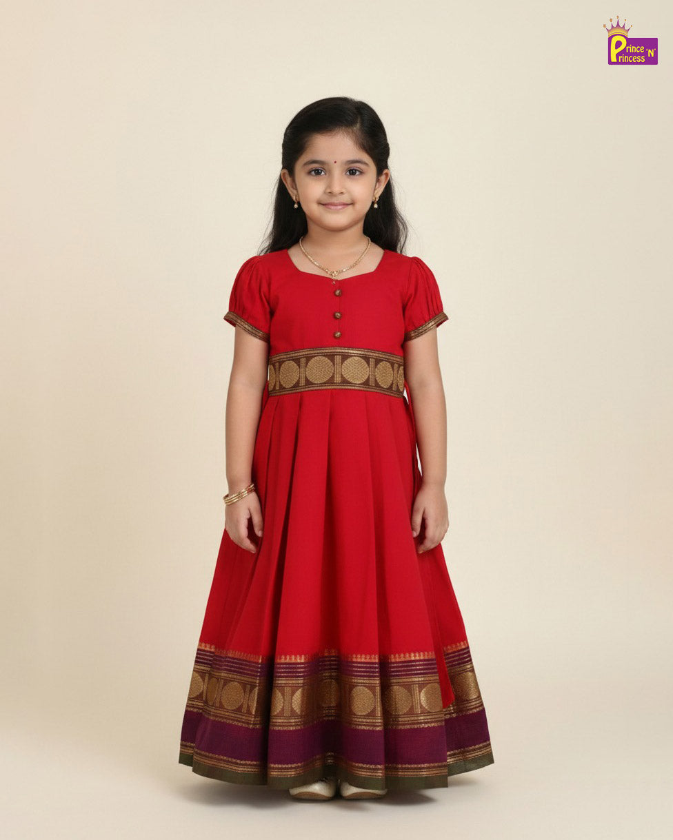 Kids Red Chettinad Cotton Gown PG662