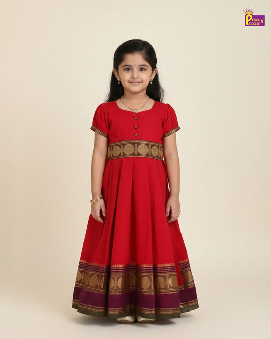 Kids Red Chettinad Cotton Gown PG662