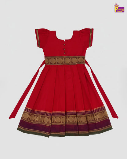 Kids Red Chettinad Cotton Gown PG662