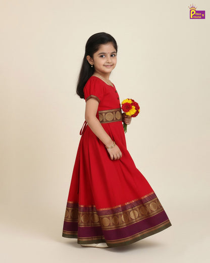 Kids Red Chettinad Cotton Gown PG662