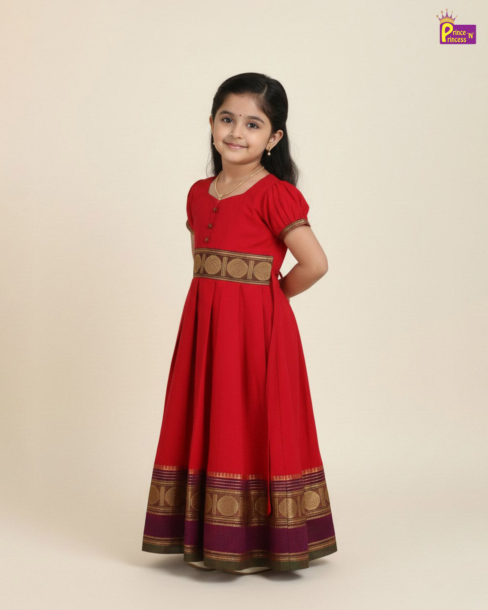 Kids Red Chettinad Cotton Gown PG662