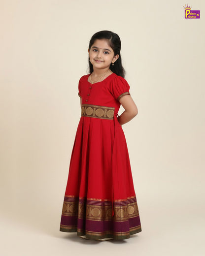 Kids Red Chettinad Cotton Gown PG662