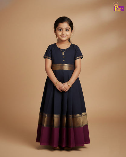 Kids Black Chettinad Cotton Gown PG665