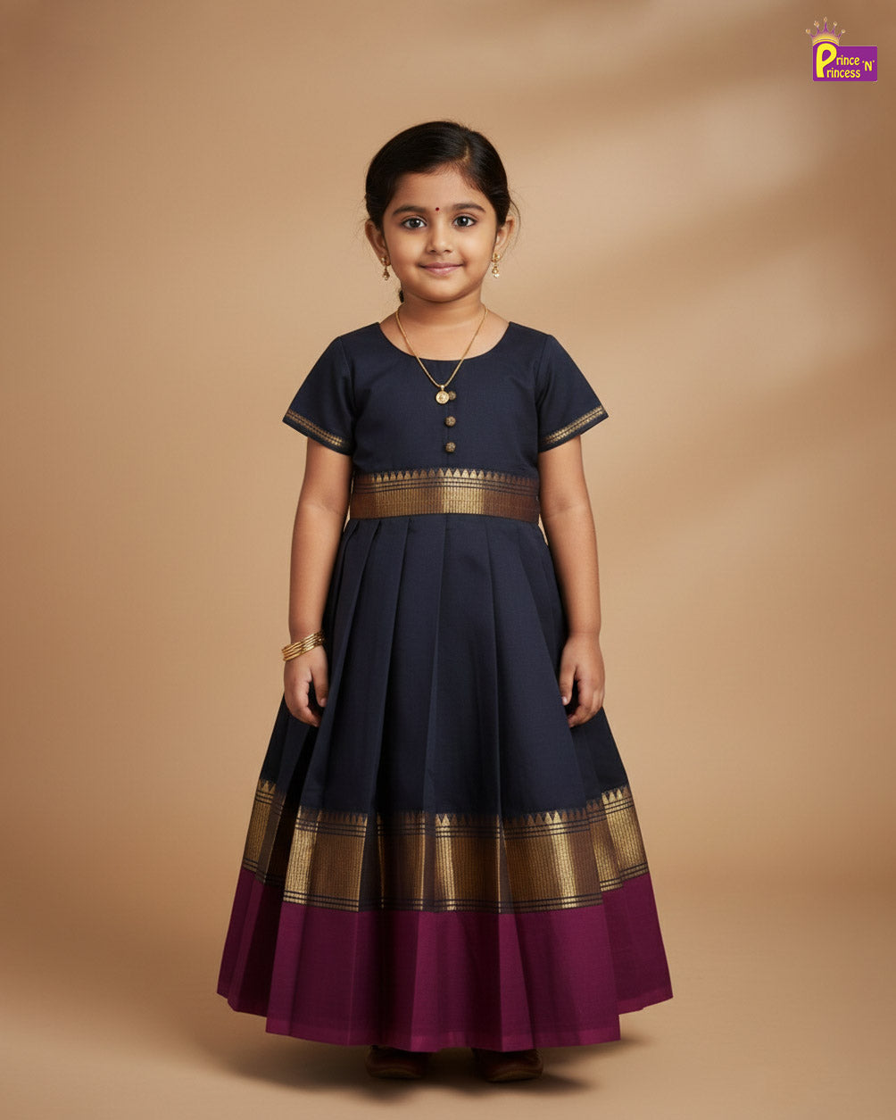 Kids Black Chettinad Cotton Gown PG665