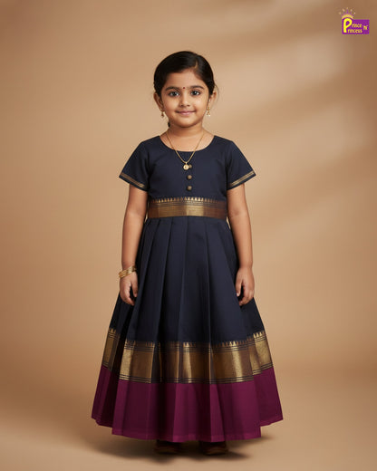 Kids Black Chettinad Cotton Gown PG665
