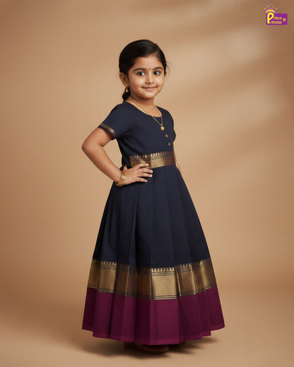 Kids Black Chettinad Cotton Gown PG665