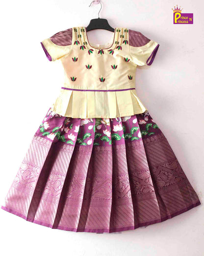 Prince N Princess Half white And Purple AARI Work pattu Pavadai PPP1394
