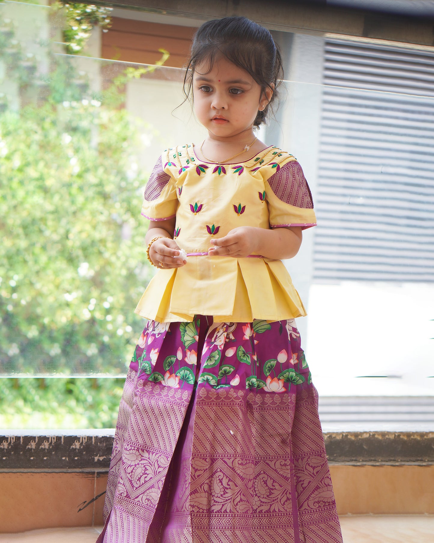 Prince N Princess Half white And Purple AARI Work pattu Pavadai PPP1394