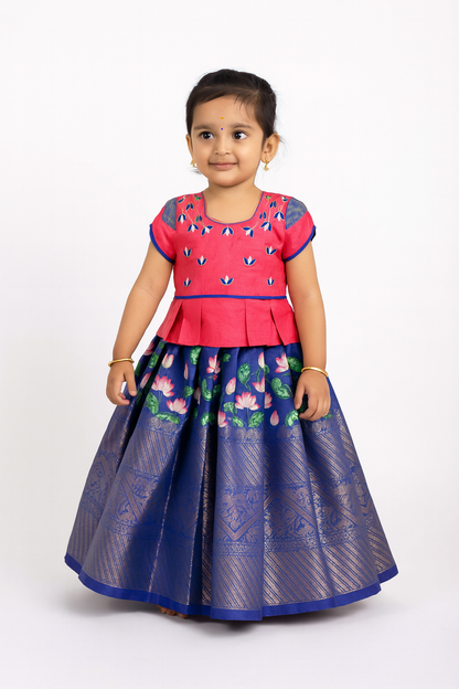 Kids Blue Pattu Pavadai PPP1396