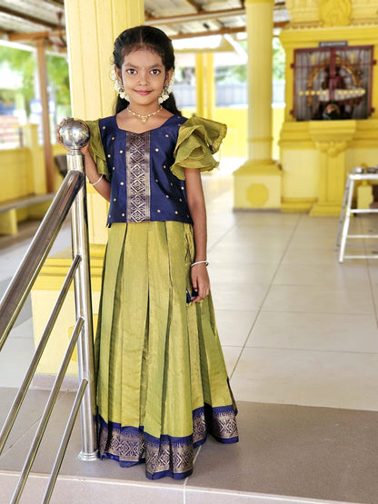 Kids Green  blue  Pattu Pavadai PPP1482