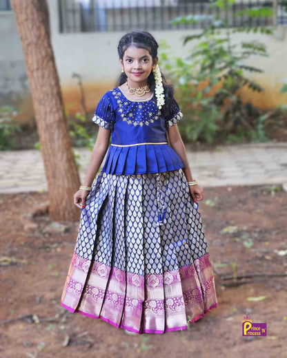 Kids Navy blue Aari Work Pattu Pavadai PPP1544