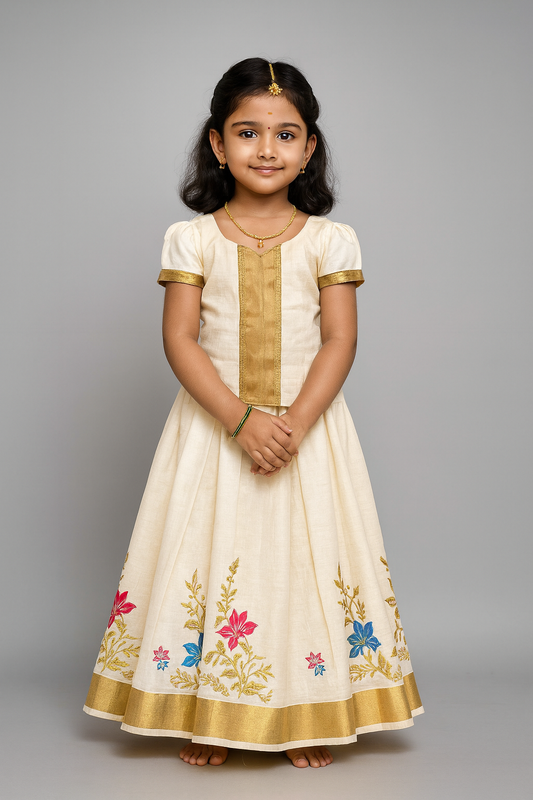 Kids Half white Kerala Pattu Pavadai PPP1550