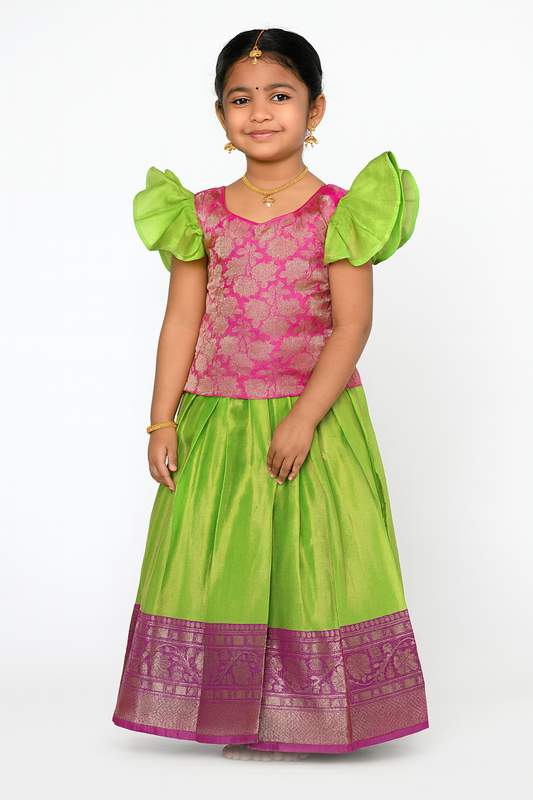Kids Green Traditional Pattupavadai PPP1614