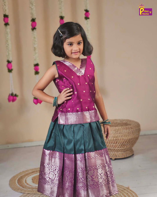 Kids Whine with Dark green Traditional Pattupavadai PPP1628